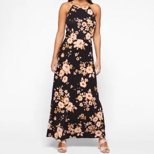 French Grey Zoe Knit Maxi Dress Black with Floral Pattern, Size Small